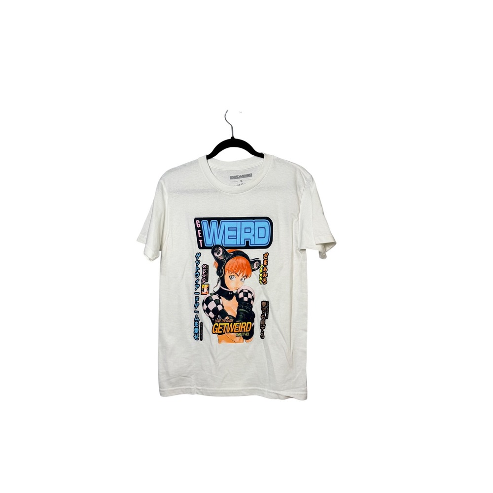 Get Weird Anime Graphic Tee White Short Sleeve Crewneck Small Streetwear